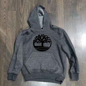 Boys Timberland Heather Gray Pullover Hoodie with Black Tree Logo Size M(10-12)